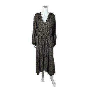 A New Day Leopard Dress Womens Large Balloon Long Sleeve Tiered Print Midi